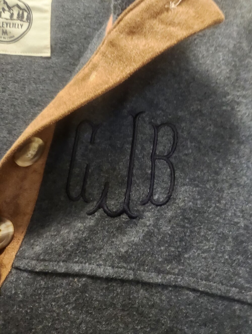 Marleylilly Unisex Charcoal Zip-Up Quarter-Snap Sweater with Tan Trim - Picture 5 of 8